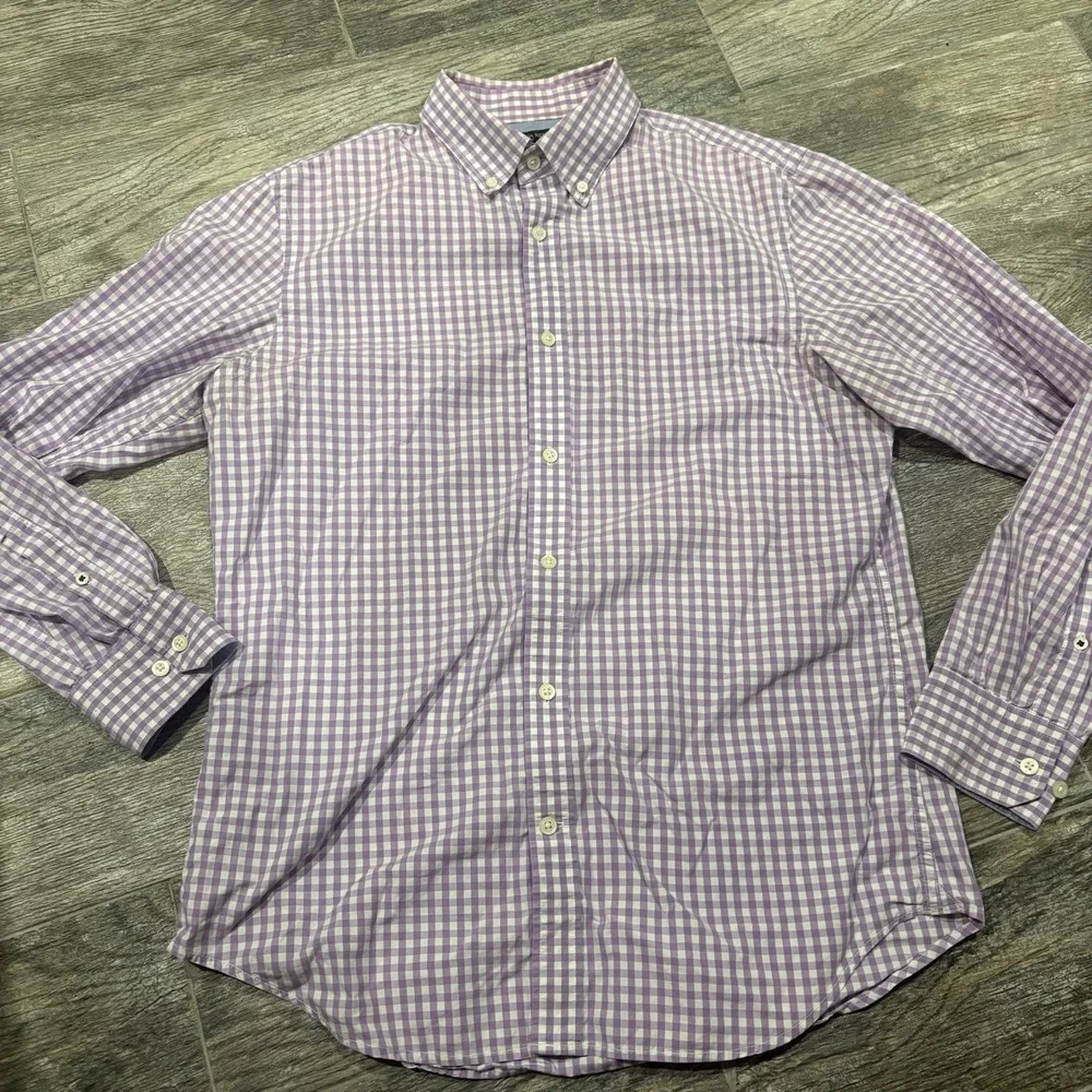 Banana Republic Purple White Check Button Up Shirt Sz M Cotton Preppy Classic